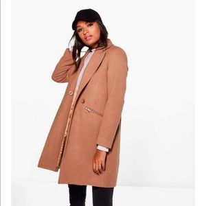 Double breasted camel wool coat boohoo